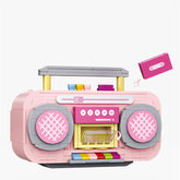 Small Particle Building Blocks Pink Mini Tape Recorder Model Inserting Building Blocks