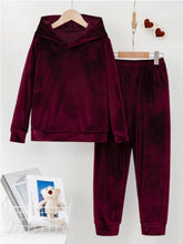 Women's Golden Velvet Hooded Trousers Sweater Two-Piece Set