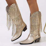 European And American Fashion Middle Fashion Boots Female Retro Chunky Heel Pleated Western Knight