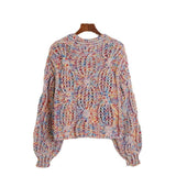 Knitting Needle Hand Crochet Colorized Sweater Women's V-neck