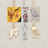 Custom Kids Drawing Painting Necklace Stainless Stee Personalized Children Artwork Pendant For Kids Mom Family Jewelry Gifts