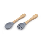 Grade Wooden Handle Silicone Spoon Fork Tableware Training Complementary Food Baby Feeding