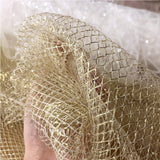 Large Mesh Diamond Shape Mesh Fabric With Golden Silver Filigree
