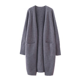 Mid-length Sweater Women's Solid Color V-neck Knitted Jacket