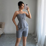 European And American Leisure Simple Tube Top And Waist Shorts Suit