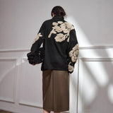Three-dimensional Flower Jacquard Turtleneck Retro Loose Knitted Sweater