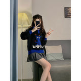 New Polo Collar Idle Style Pullover Machine Embroidery Cartoon Cat Sweater Top