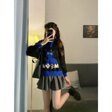 New Polo Collar Idle Style Pullover Machine Embroidery Cartoon Cat Sweater Top