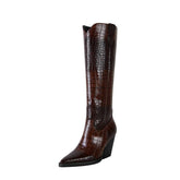 Retro Pointed Stone Pattern Thick Heel Simple Pointed High Heel Shoes