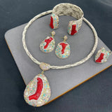 New Genuine Leather Snakeskin Sea Bamboo Inlaid Pearl Autumn And Winter Four-piece Jewelry Set
