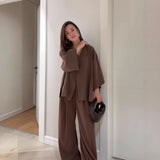 Long Sleeve Cardigan Trousers Solid Color Suit
