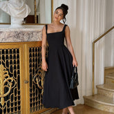 Square-neck Sleeveless Waist Trimming Sling Dress