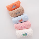 5-Pack Cotton Embroidery Square Scarf Cartoon 6-Layer Gauze Baby Edging Handkerchief Baby Nursery Saliva Towel