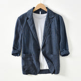 34 Sleeve Suit Jacket Men's Cotton And Linen Stripes Suit Jacket
