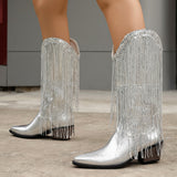 European And American Fashion Middle Fashion Boots Female Retro Chunky Heel Pleated Western Knight