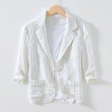 34 Sleeve Suit Jacket Men's Cotton And Linen Stripes Suit Jacket