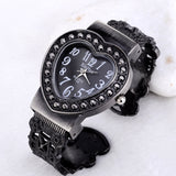 Peach Heart Full Diamond Girls Bracelet Quartz Watch