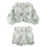 Spring Vacation Style Embroidered Short Top Shorts Suit