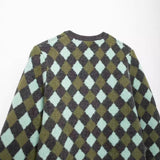 Diamond Pattern Jacquard Round Neck Knitted Cardigan Jacket