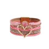 Leather Cord Bracelet Bohemian Multi-layer Rough Stone Love Jewelry For Girls