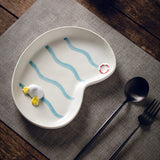 Rough Pottery Hand Made Dinner Plate Cute Swimming