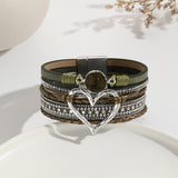 Leather Cord Bracelet Bohemian Multi-layer Rough Stone Love Jewelry For Girls