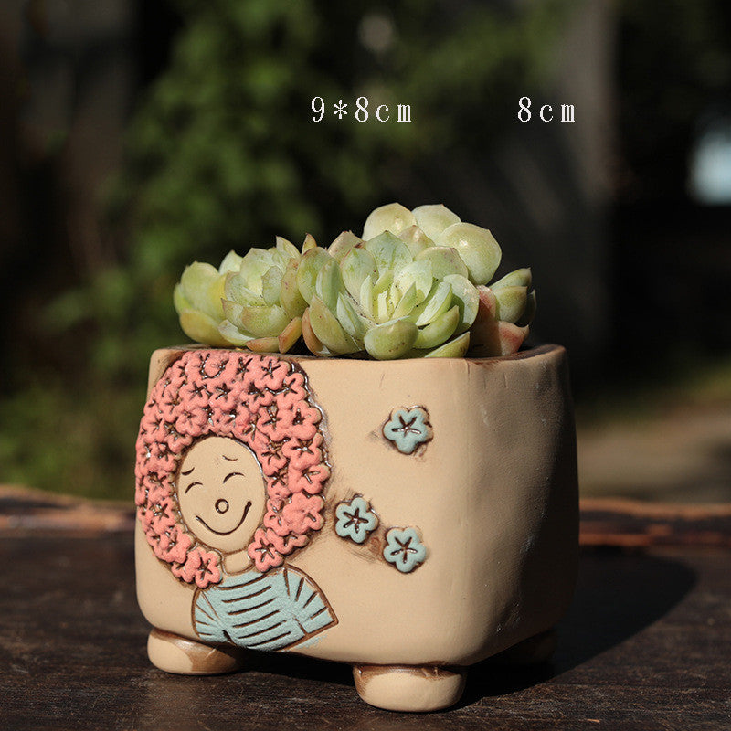 Simple Home Use Of Rough Pottery Fleshy Flowerpot