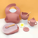 Silicone Kids Bib Bowl Dinner Plate Mat Spoon Fork Set